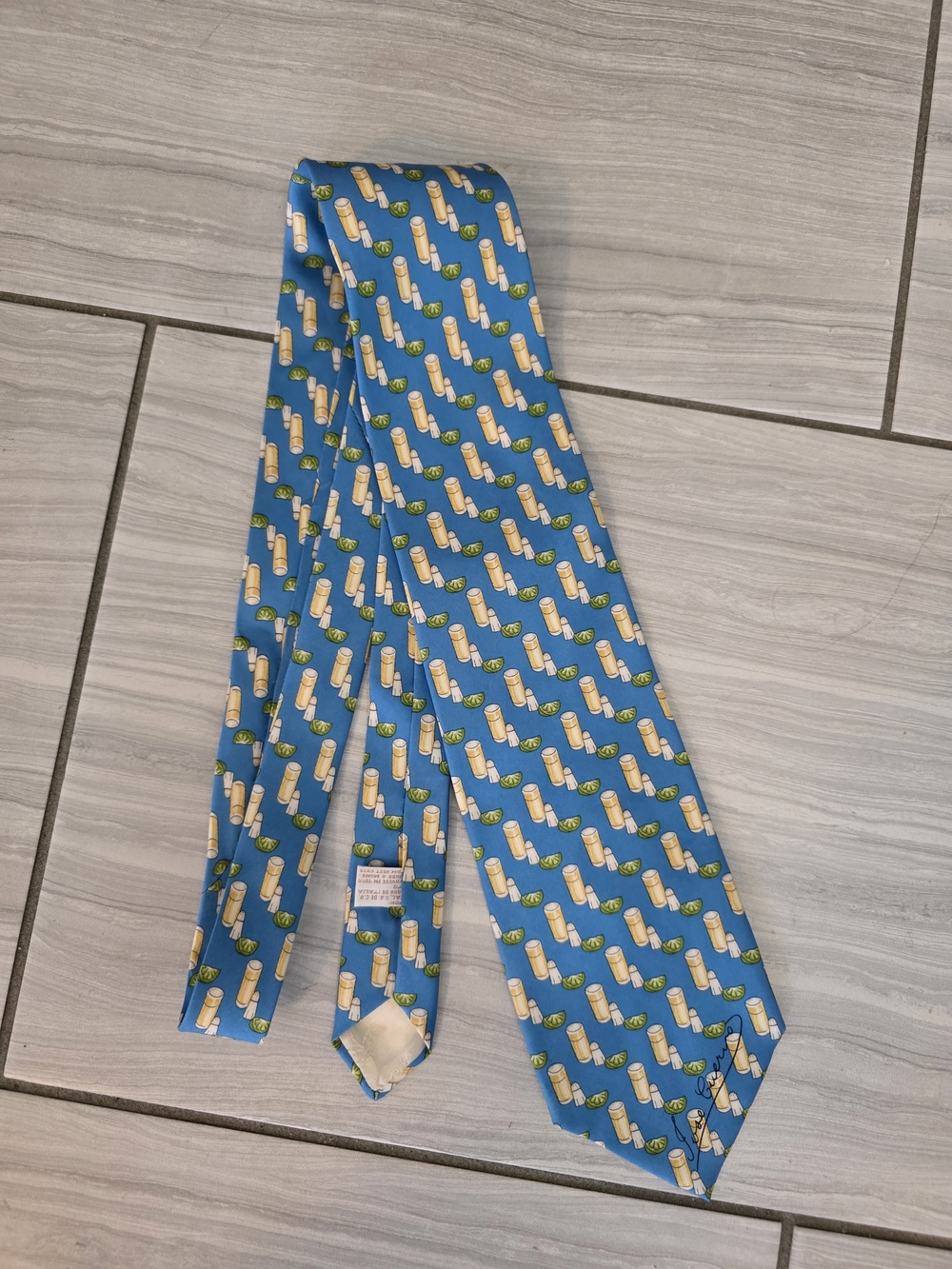 Blue Men's Novelty Cocktail Print Tie